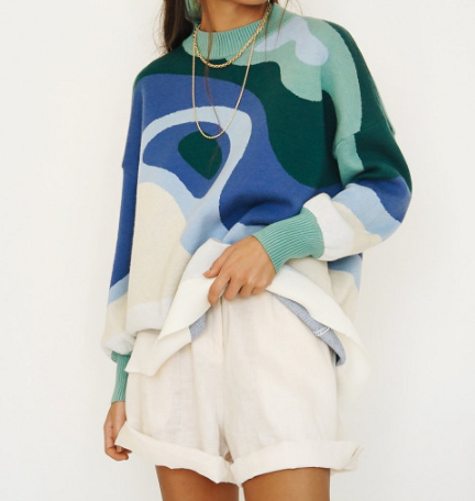 2021 Vintage Tie Dye Jumper Outfit Winter Knitted Sweater Tops Women Loose Y2K Pullover Sweaters
