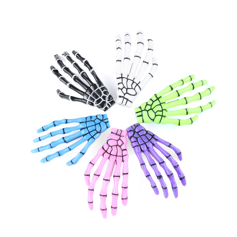 1pair New Hot Fashion Creative Design Gift Halloween Hair Clips Hair Accessories Plastic Ghost Skeleton Hand Bone Claw Hairpin
