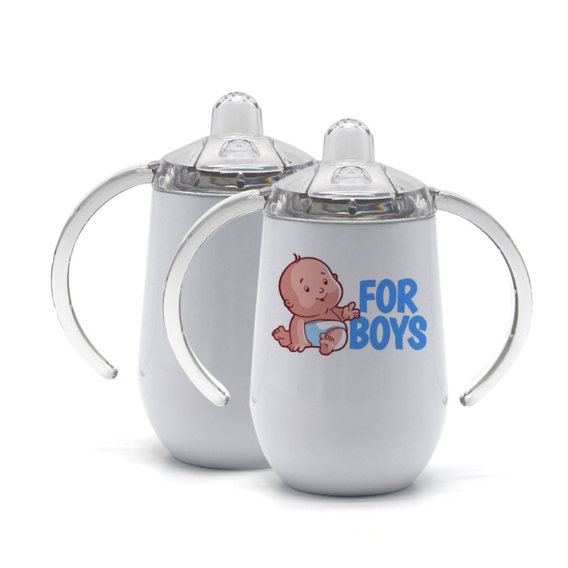 10oz Sublimation Sippy Cup White Blank Baby Bottle With Handle Milk Mug Stainless Steel Kids Drinking Tumbler
