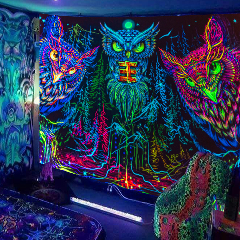 Гобелен Blacklight, реактивный Триппи горы и планеты, психоделический неоновый гобелен, настенный гобелен