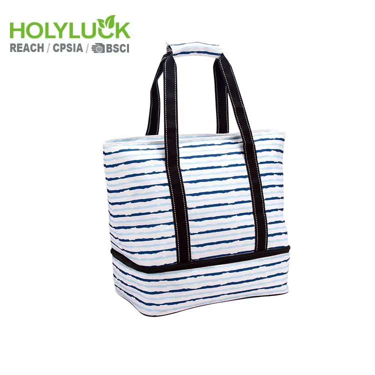 Double Compartments Reusable Large Grocery Tote Bag Ultimate Collapsible Delivery Cooler Bag For Takeaway Business