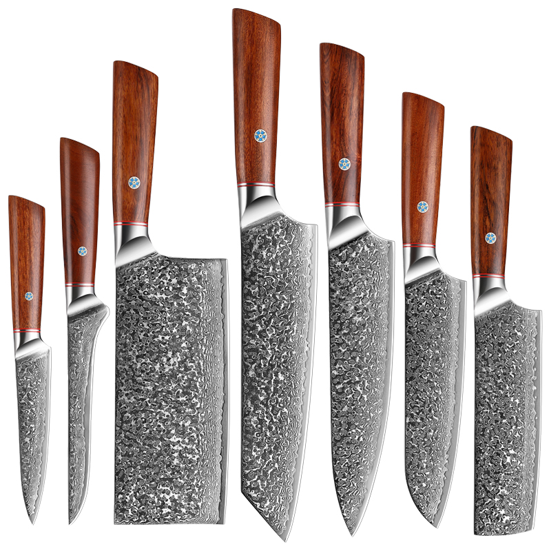 7 pcs Kitchen Knives Set 67 Layer Damascus Steel Chef knife Ultra Sharp Meat Vegetables Kitchen Knife with Wood Handle