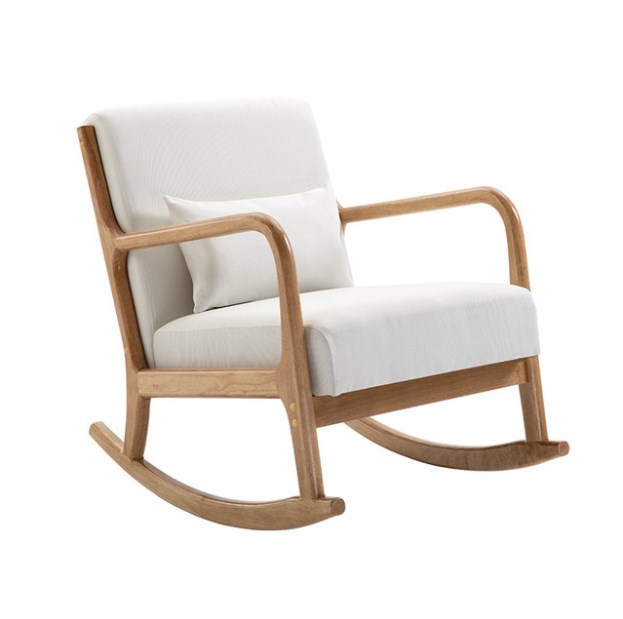 Mid-Century Modern Accent Rocking Chair Upholstered Wooden Lounge Arm Chair Fabric Single Sofa