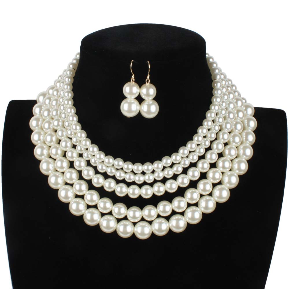 Fashion style imitation pearl jewelry simple multi-layer necklace jewelry set