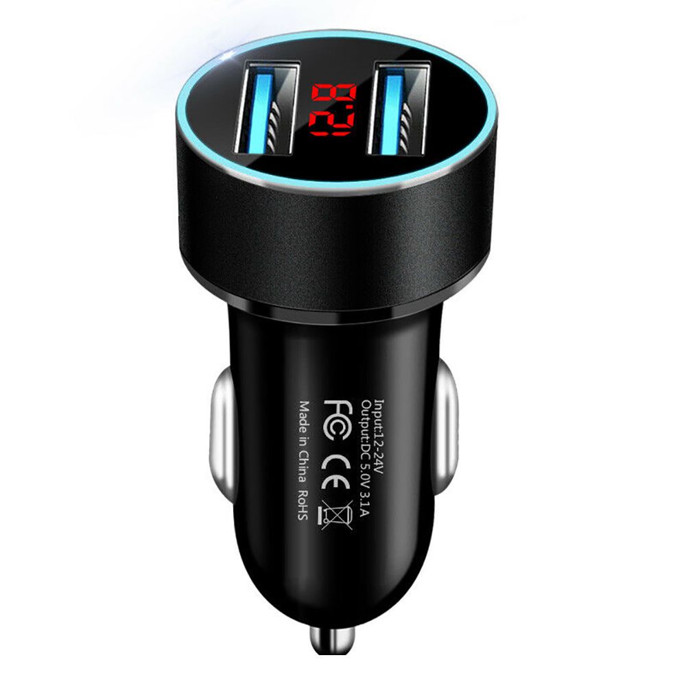 Универсальное автомобильное зарядное устройство с двумя USB-портами QC3.0 + 2,4 A и светодиодным цифровым дисплеем