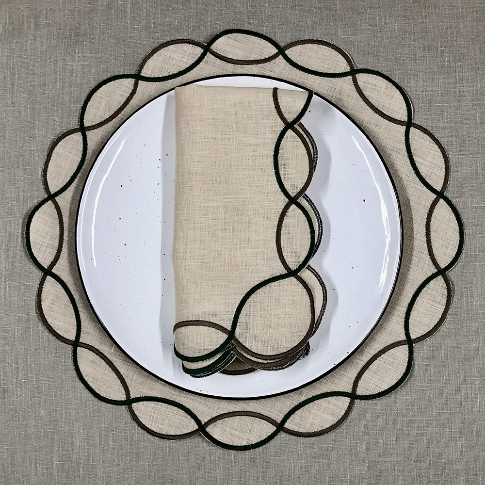 Hot Selling Modern embroidered edge washed flax pure circular table placemat custom cloth linen Napkins placemat