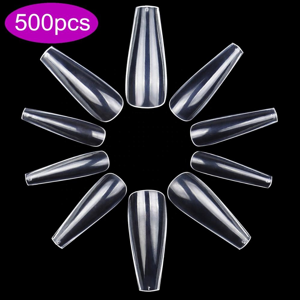 Extra Long Coffin Nail Tips 500pcs Box No C Curve XXXL Custom Logo Clear Easy French XXL Cover DIY