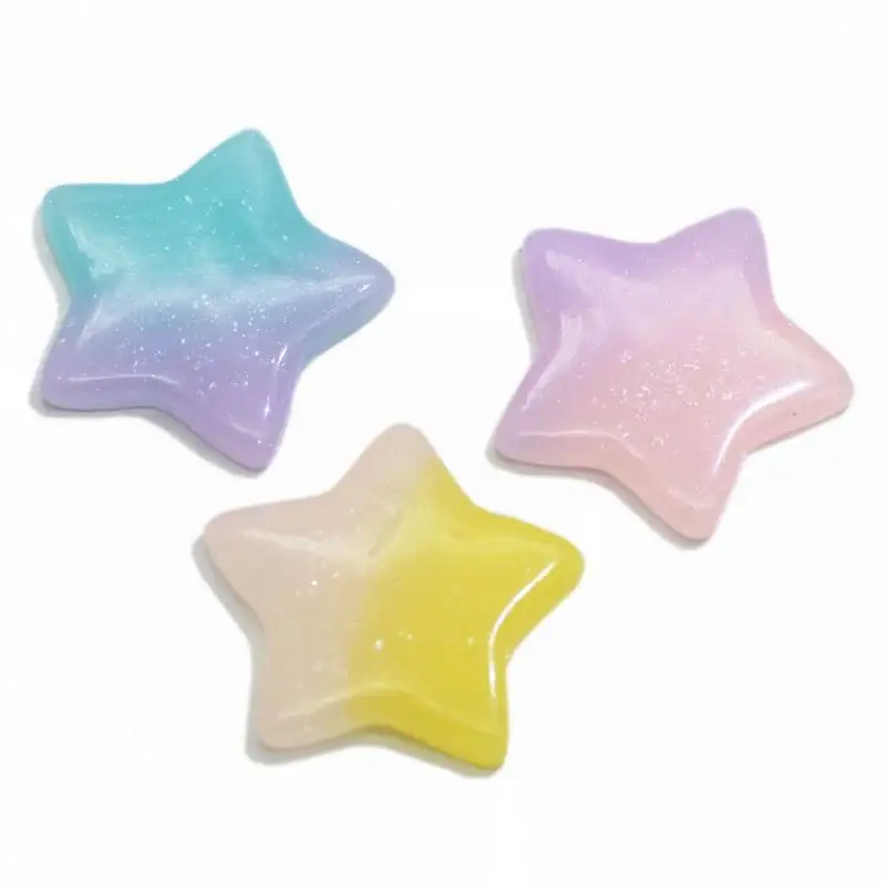 China Suppliers 100PCS Rainbow Resin Cabochon Mix Star Cabs Glitter Button Charms for Slime DIY Phone Shell Cards Hair Clips