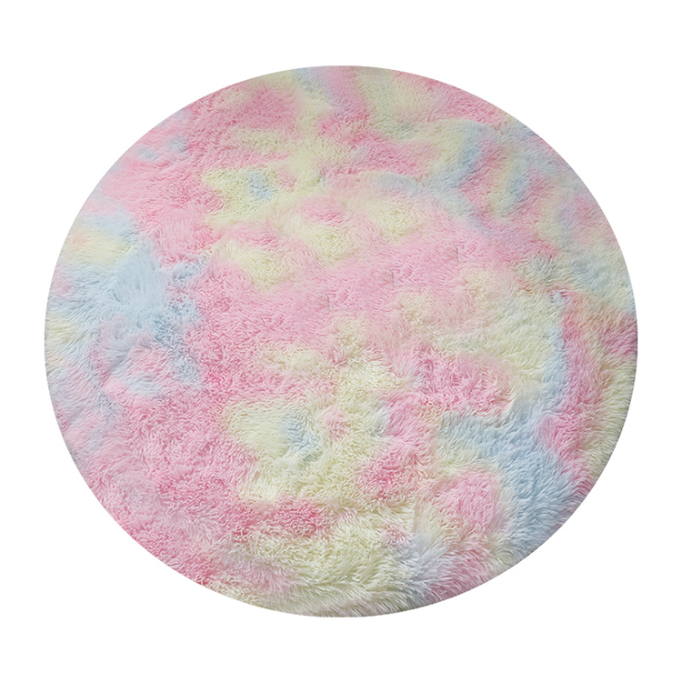 Long Plush round carpet living room tea table bedroom floor mat colorful Tie-dye PV fleece rug