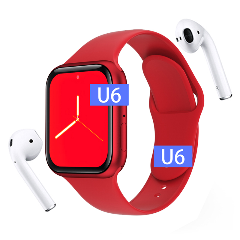 2021 Новое поступление модных женских сапог 1,75 дюймов сенсорный экран U6 smartwatch слушать mp3 музыкальный плеер наушники-вкладыши tws с хранения плеер reloj синий зуб умные часы
