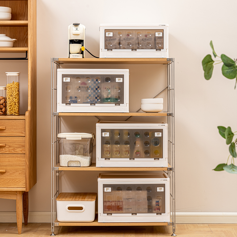 Jalove 30L stackable storage box foldable bin toy clothes holders plastic show foldable cabinet storage large clear storage box