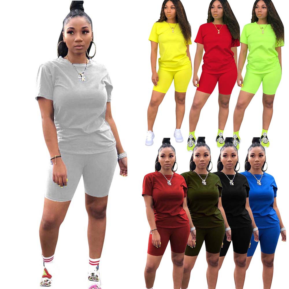Good quality cotton biker shorts set summer casual plus size two piece set women clothing