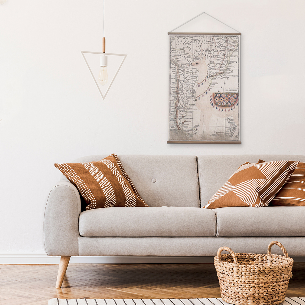vintage map linen banner wall art decoration for living room