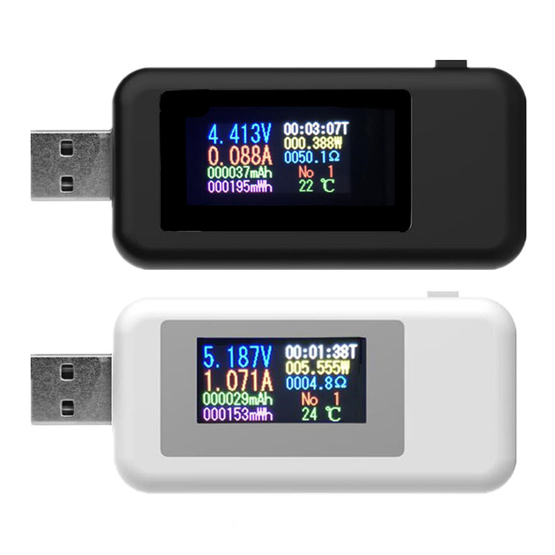 USB Charger Tester Mobile Battery Detector, Power Meter, 10 в 1 DC Color Display, 0-5A Current, 4-30V Voltage, White