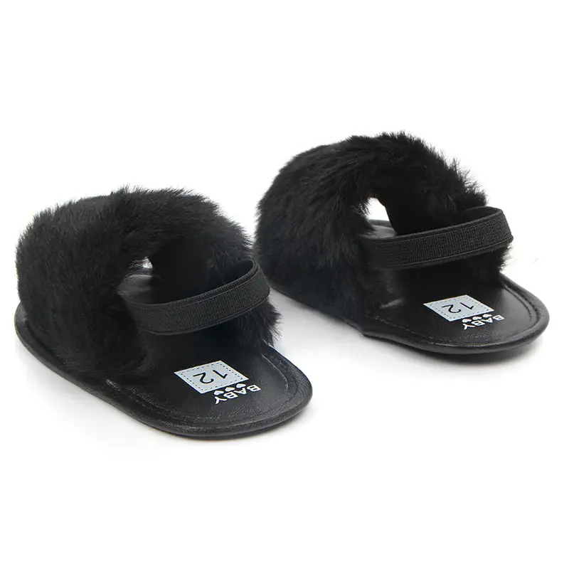 Kids Cute Plush Fox Hair Fluffy Sandals Girls Fur Slippers Winter Warm Slippers