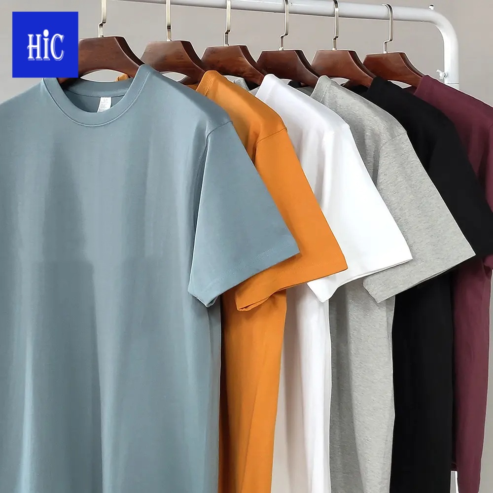 HIC High Quality 210GSM Custom Logo Screen DTG Printing Blank 100 Cotton plus size plain men' t shirts