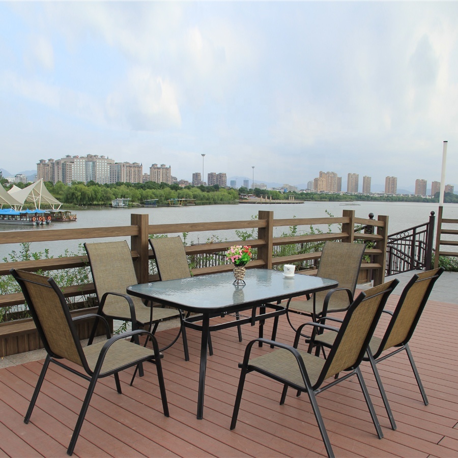 L Outdoor Modern Garden Set Glass Table 150cm Square Table Outdoor Waterproof Garden Sets Patio Furniture