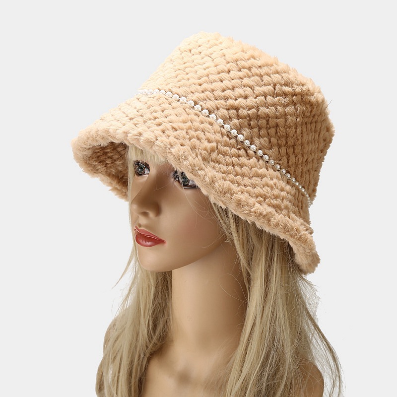 Custom Designer Blank Khaki White Black Winter Warm Pearl Fur Bucket Hat