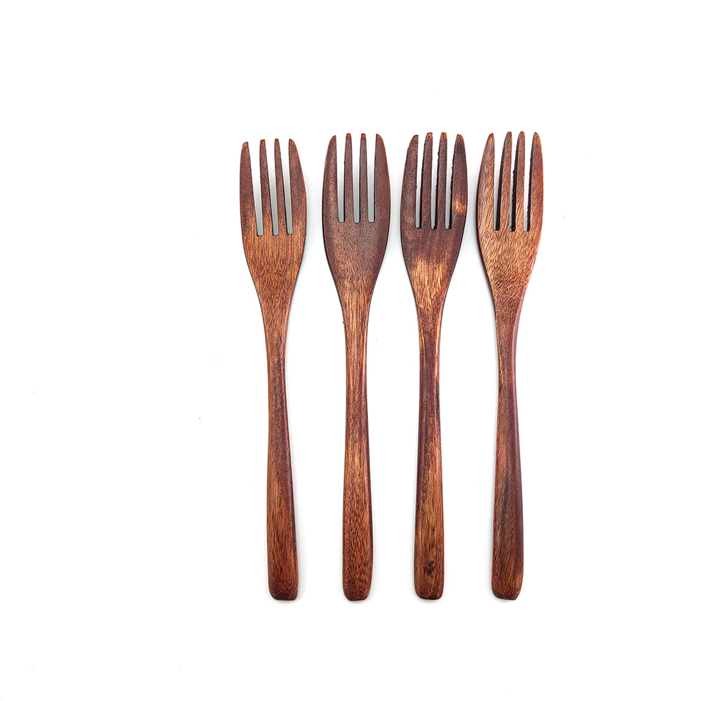 China Eco-friendly Silver Dinner Wooden Salad Tableware Flatware Fruit Serving Kids Food Wooden Forks Non-stick Surfaces