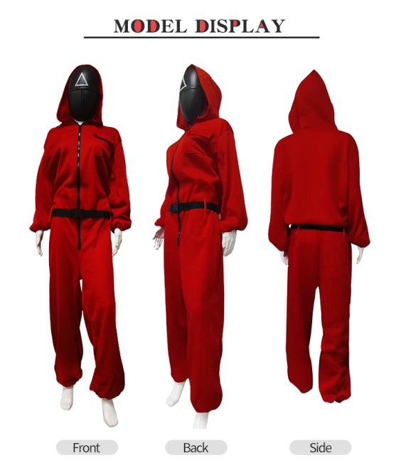 Good Quality Squid Game Halloween Cosplay Costume Guard Big Boss Red Jumpsuits with Face Cover