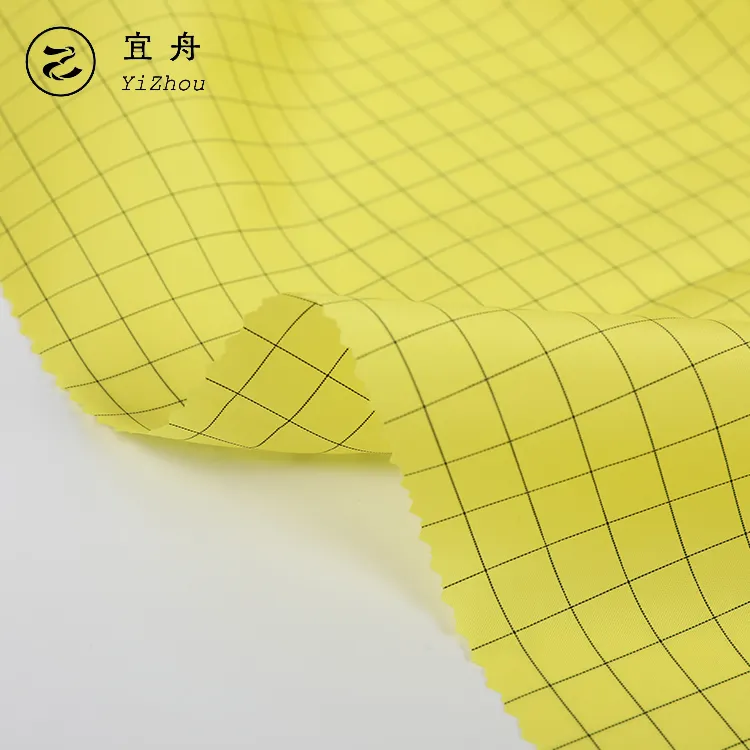 F210D Hot Selling 210T Anti-static Taffeta Fabric Plaid Yellow Colour 100% Polyester Trousers Fabrics