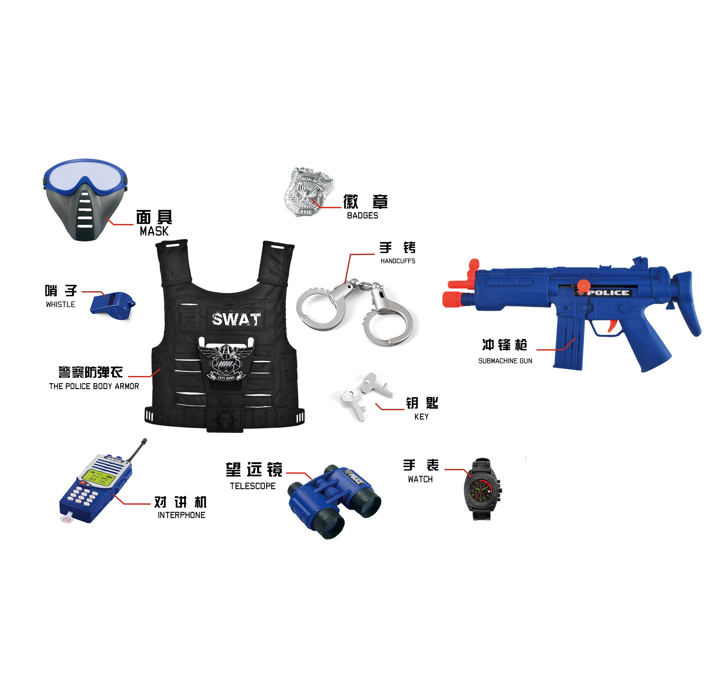 QS Children Pretend Police Accessories Set Uniform Toy,Boy's Favorites Role Police Play Set Toy