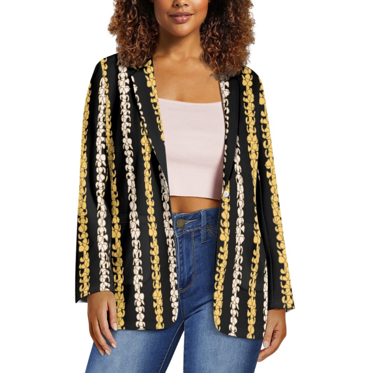 Women's Suits Blazers Chunky Knit Fabric Is Soft And Comfortable Print On Demand Mele Kalikimaka Christmas Ladies Casual Blazer