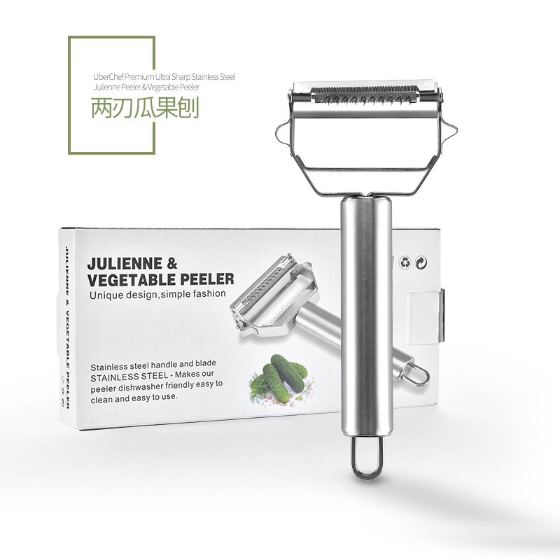 Stainless steel double-head multi-function grater, creative two-in-one fruit and vegetable peeling knife, melon planer