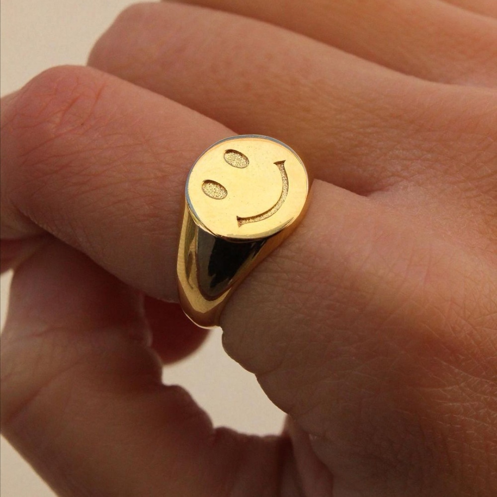 Новое позолоченное кольцо с надписью Happy Face 18K, ювелирные изделия, кольца со смайликом из нержавеющей стали для женщин