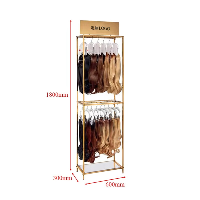 Custom Design Counter Top Extension Stand Hair Product Shop Lockable Metal Wire Wig Hair Display Rack Stand