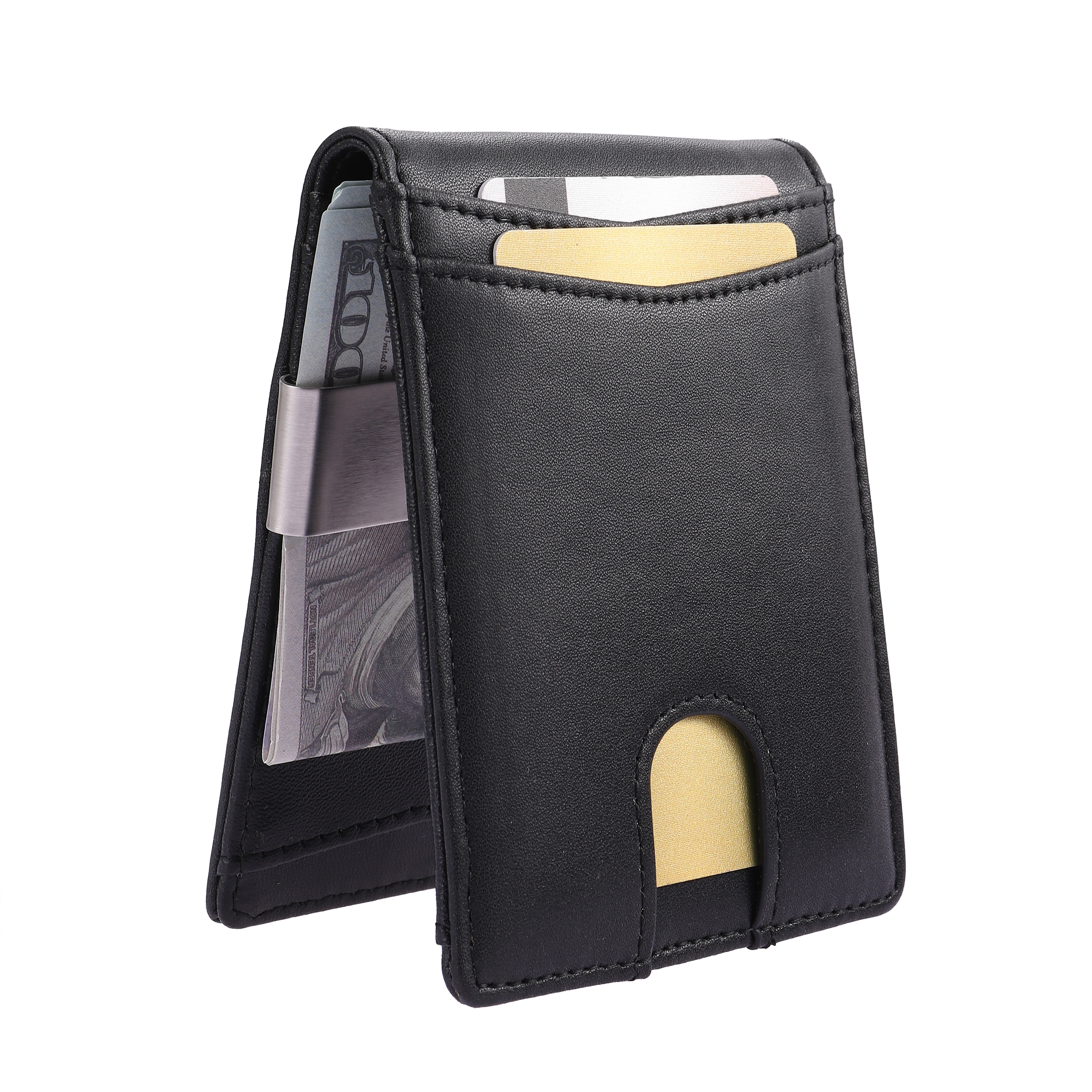 Custom RFID Card Holder Men's Wallet Money Clip genuine leather Minimalist Men's Front Pocket Wallet with ID Window Slots purse
