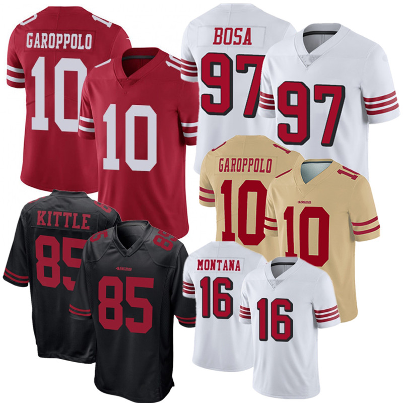 Джерси 10 Jimmy Garoppolo 97, Джо Боса 85, Джордж киттл 16 Монтана, футбольные Джерси