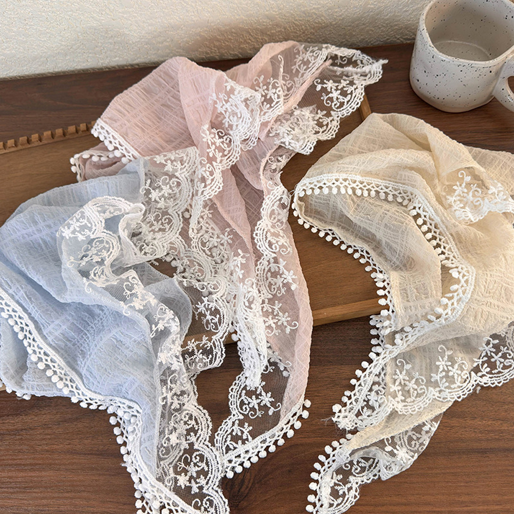 New Product Hair Scarves Pastoral Style Summer Headbands Pink Yellow Blue French Lace Triangular Scarf