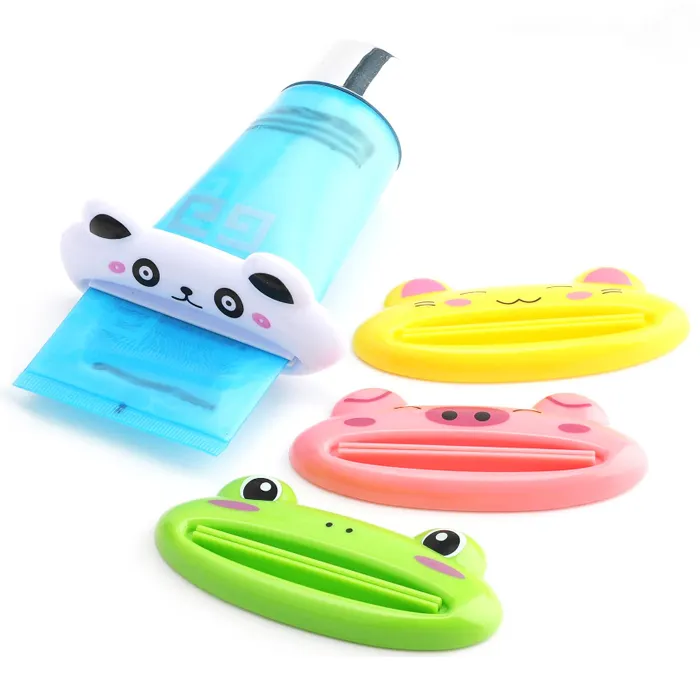 4 Designs Useful Plastic Cute Cartoon Animal Rolling Toothpaste Tube Clip Dispenser Squeezer for Tubular Items