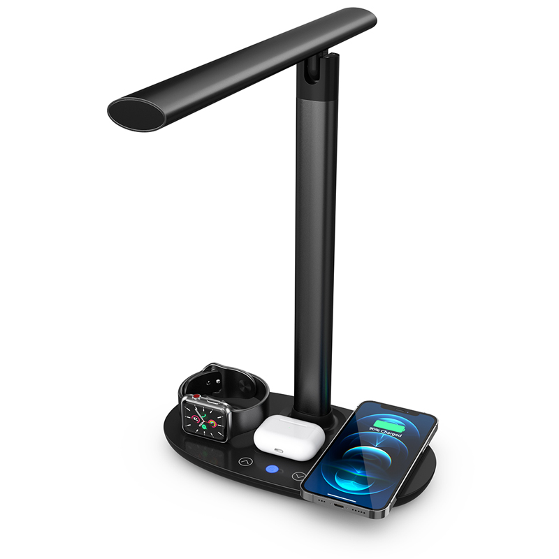 QI Wireless Charger LED Desk Lamp USB Charging Dimmable Eye-friendly Table Lamp with 3 Modes Touch Control Reading Lamp Night