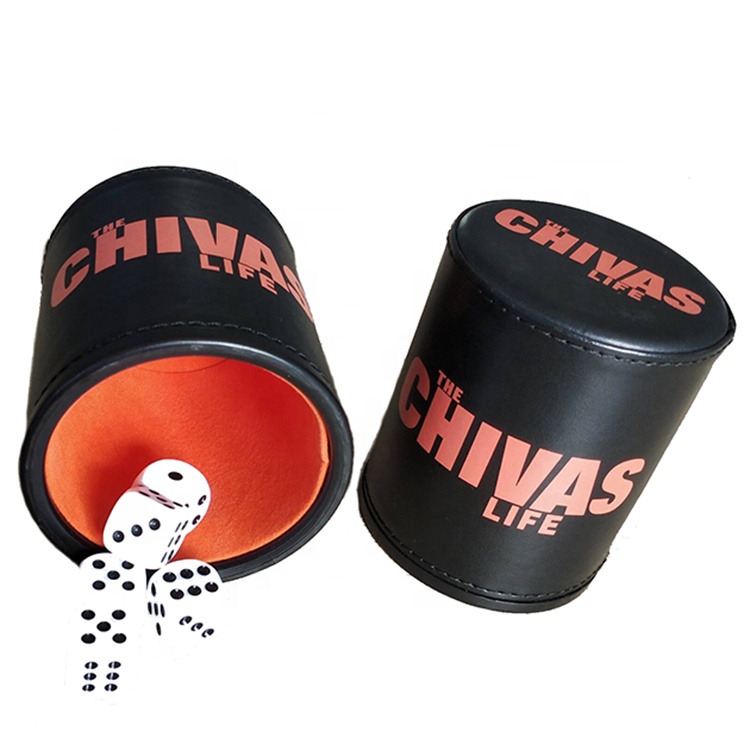 promotional custom leather dice cup set games with felt lining