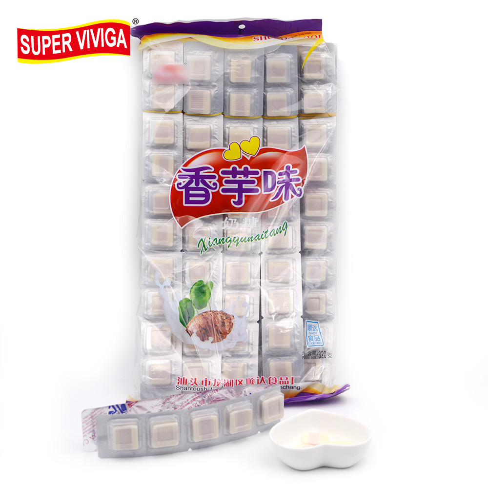 factory wholesale taro flavo milk tablet cube candies