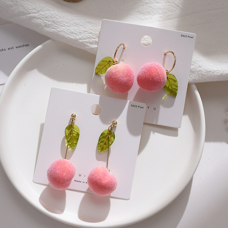 New trend fashion jewelry cute sweet pink peach fruit drop earrings for women girls