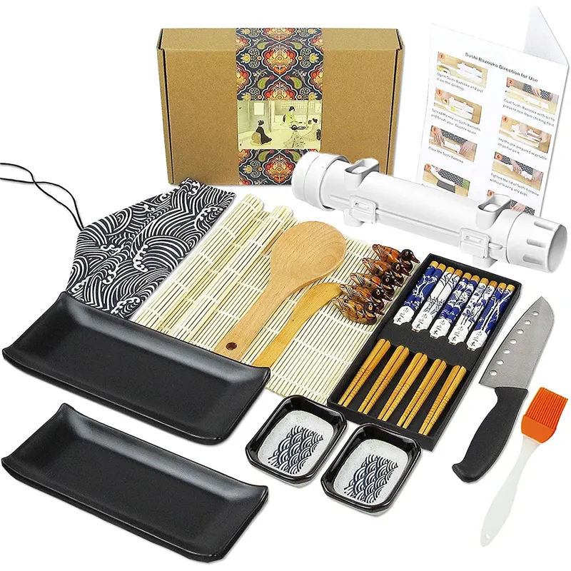 Newell Making Bamboo Beginner Bamboo Rolling Making Bazooka Maker Set Sushi Roll Maker With Cotton Bag