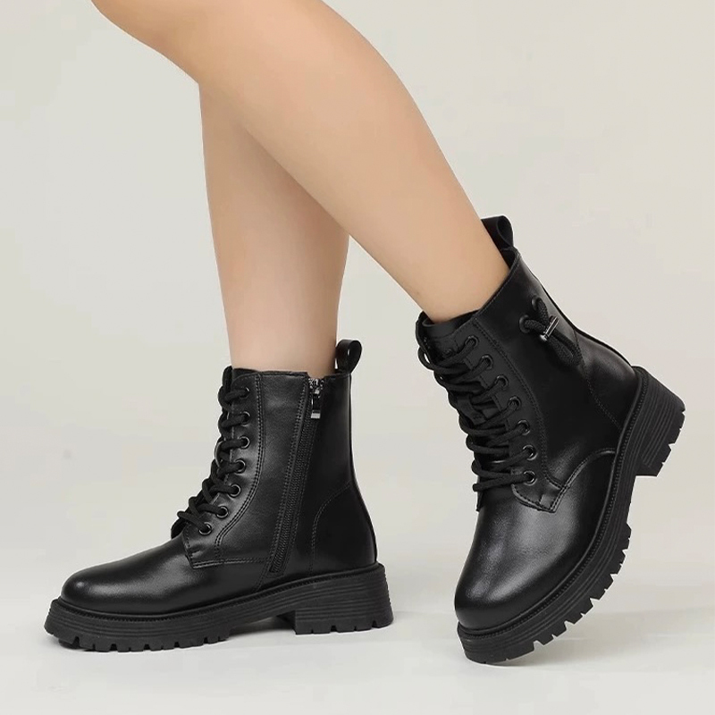 Factory Direct Supply Winter Fashion New Women's Short Leather Boots Low Heel Thick Bottom Heightening Short Boots stock lot