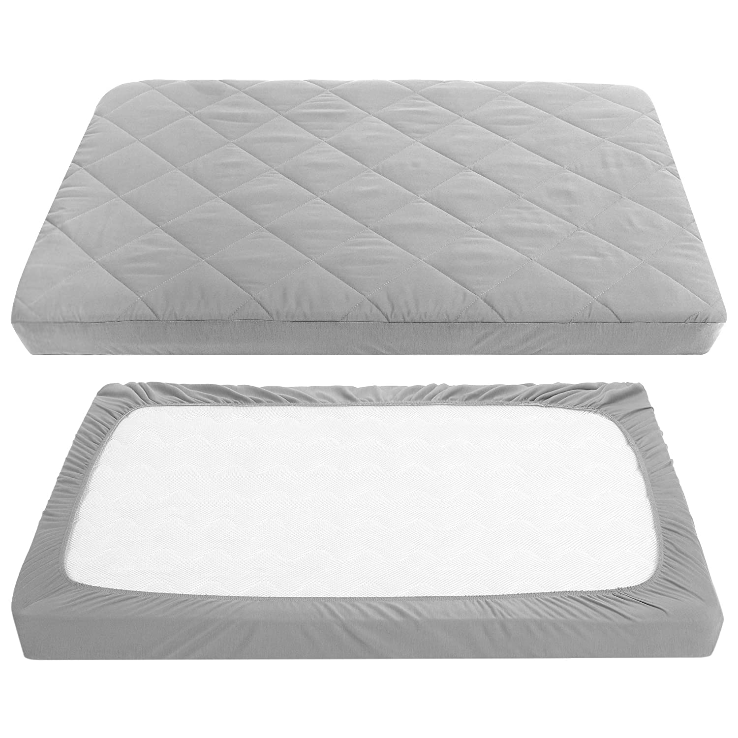 Mattress Protector ,39''x27''x5'' Portable Crib Mattress Pad Pack, Charcoal Gray