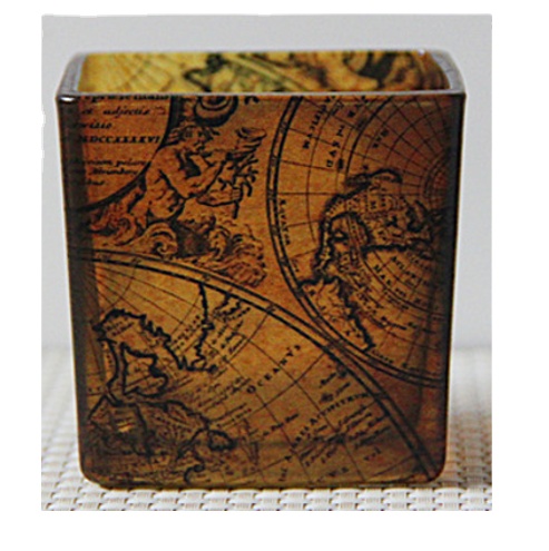 Color Printing Square Glass Candlestick for Party World Map Picture Candle Jar for Wedding