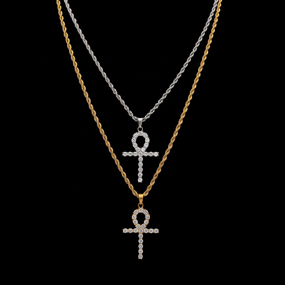 Hope Jewelry Ankh Zircon Pendant Necklace Stainless Steel Twisted Chains