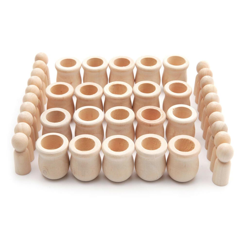 20 People Nesting Set Unpainted Wooden Peg Dolls DIY Creative Toys Unpainted