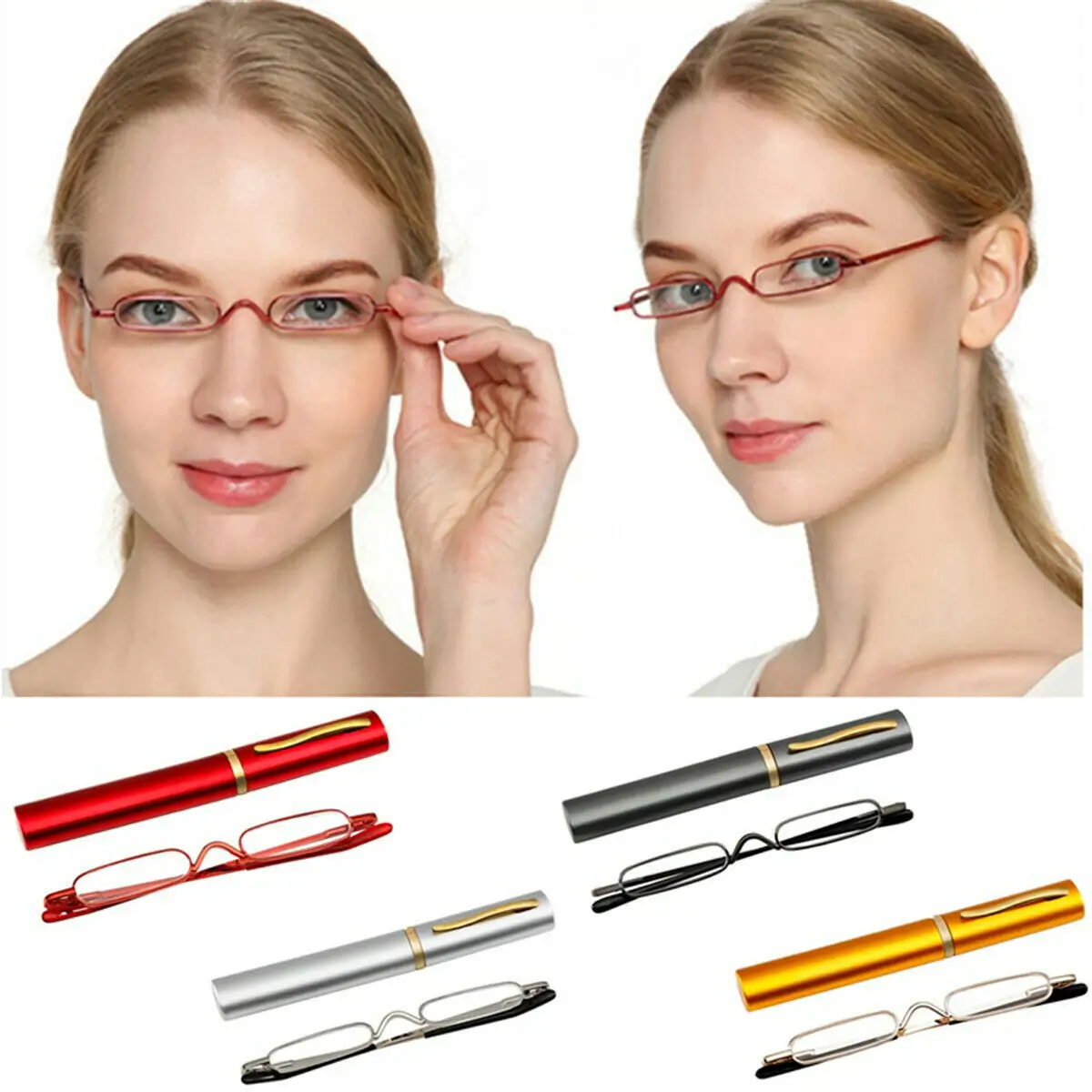 Reading Glasses Slim Mini Pocket Readers with Case Spring Hinges Metal Mens Womens 1.0 1.5 2.0 2.5 3.0 4.0