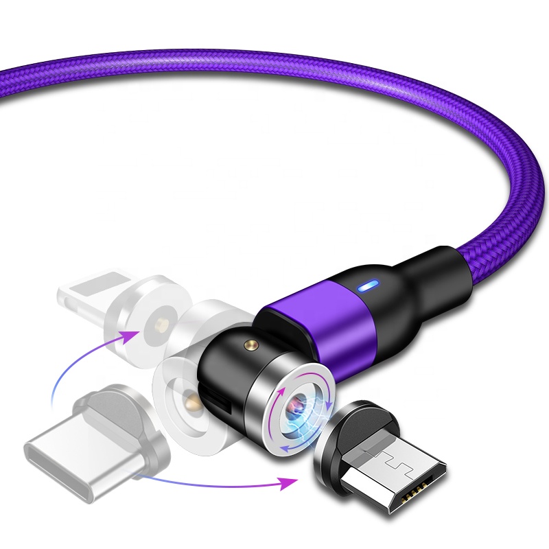 Оптовая продажа 3 в 1 Магнитный Usb кабель 2.4a Быстрая зарядка 540 градусов вращение Магнитный зарядный кабель для мобильного телефона