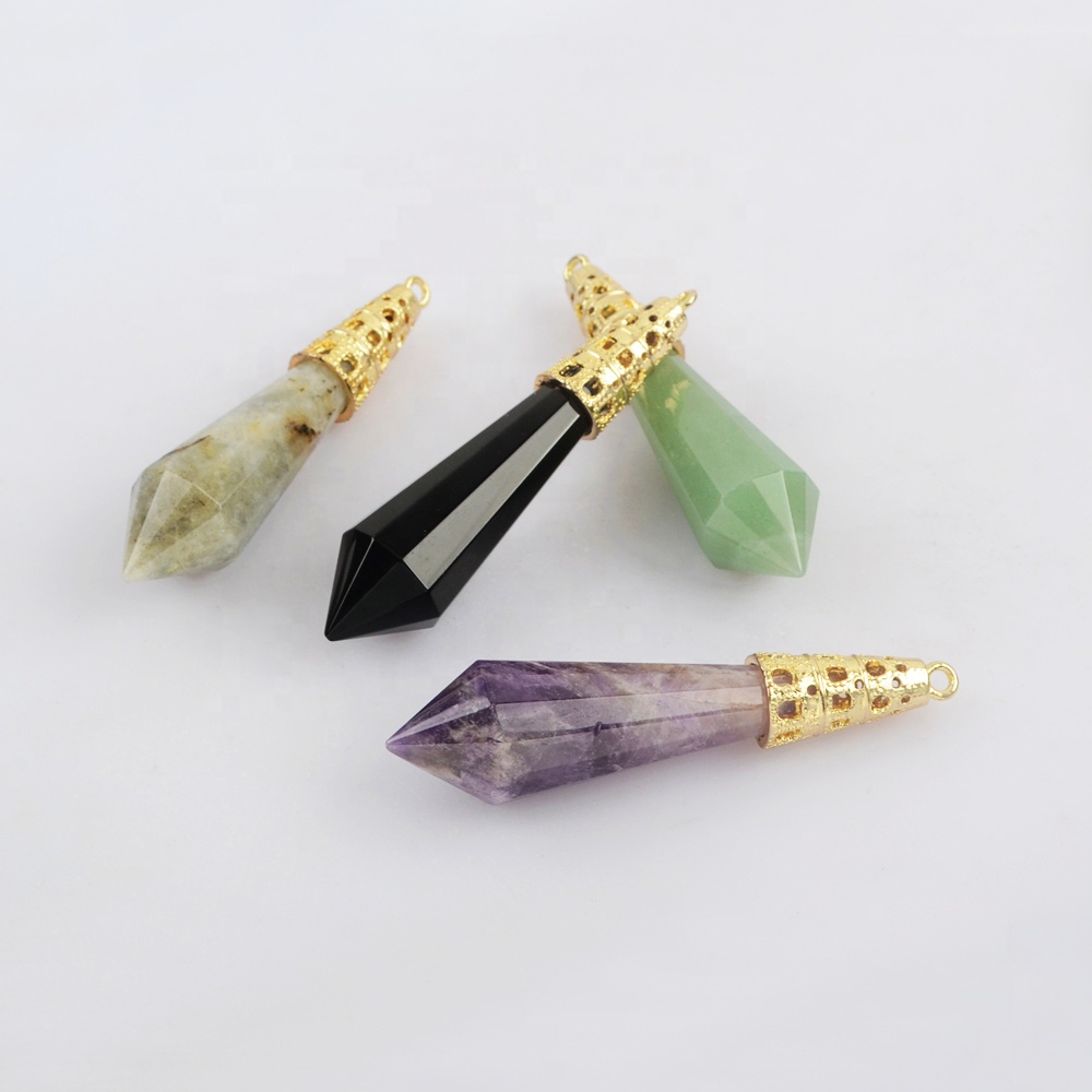 WX1855 Healing gemstone long pendants natural stone gold charm jewelry