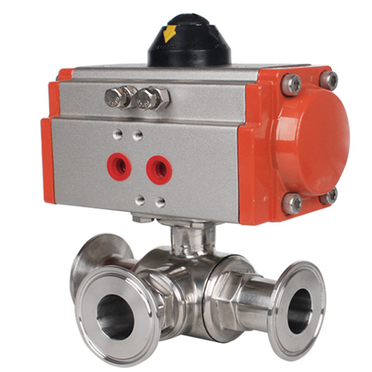 DN32 3 Way T Port Tri Clamp соединения SS316 одношаговый пневматический привод санитарно шаровой клапан