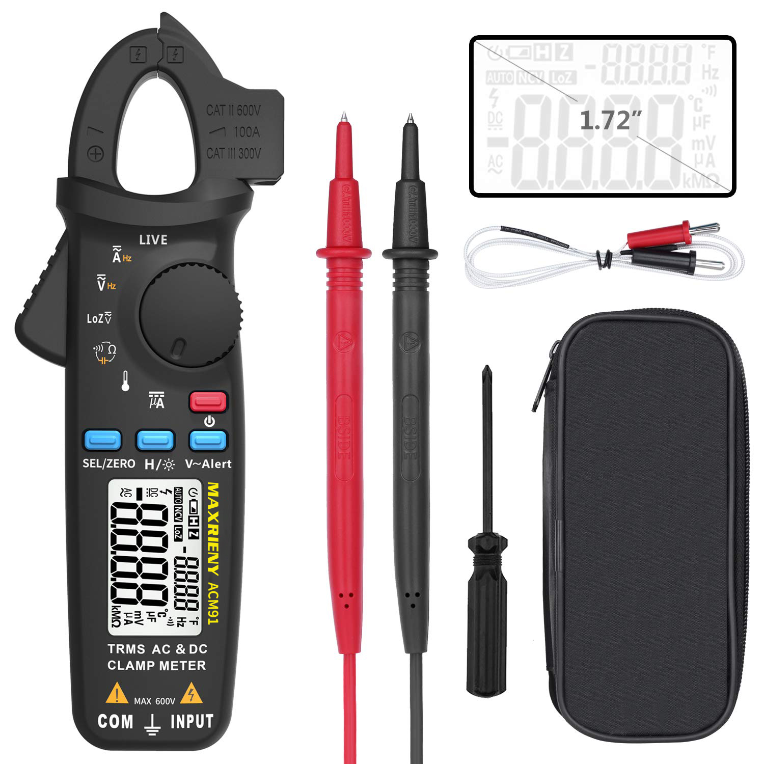 BSIDE ACM91 Digital Clamp Meter T-RMS AC Ammeter Multimeter Car repair Volt Temp Capacitor Ohm Hz Tester Clamp Multimeter Meter