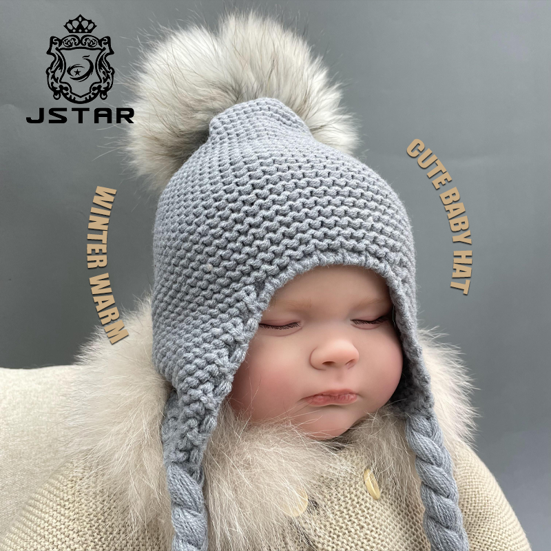 Лидер продаж, зимняя детская шапка с ангольским помпоном, мягкая шапка-червь с помпоном из меха енота для младенцев 1-5 лет